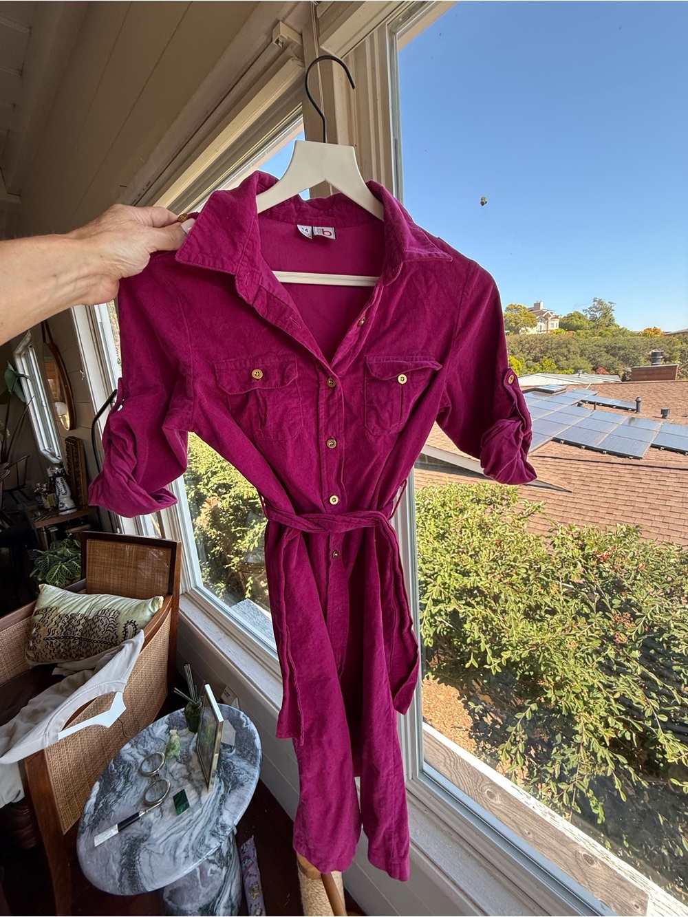 Girls Magenta Shirt Dress with Tie Belt size 14